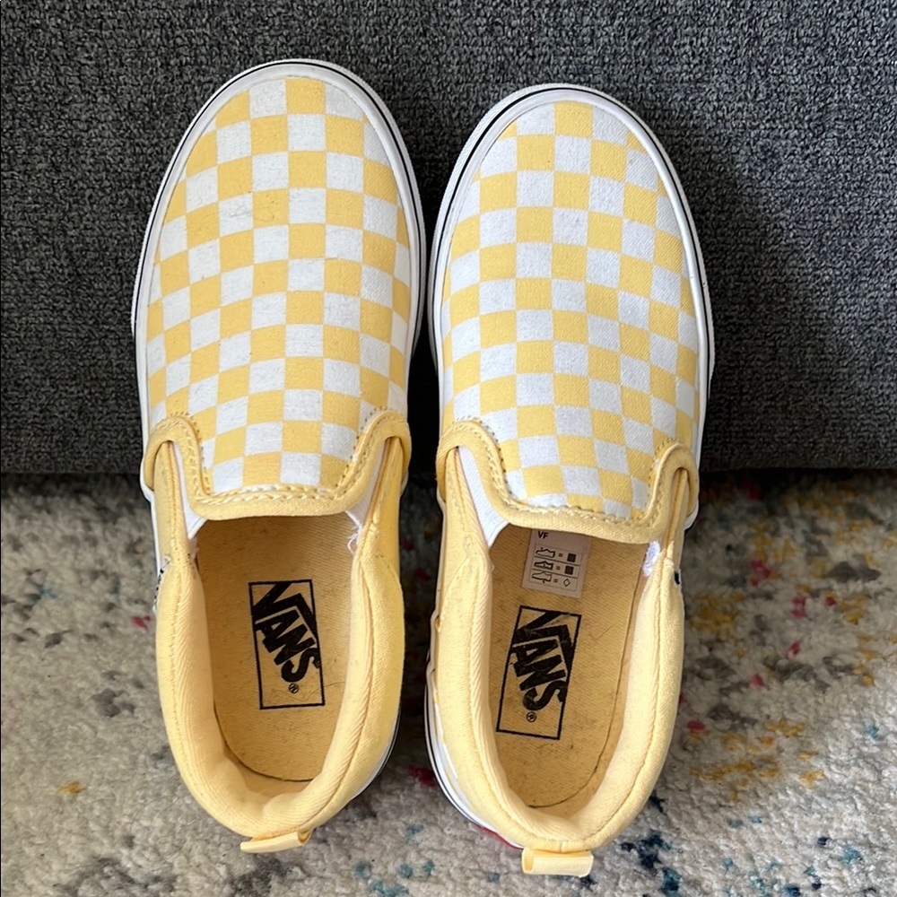 Kids - Vans Yellow and White Checkerboard Slip-On Sneakers